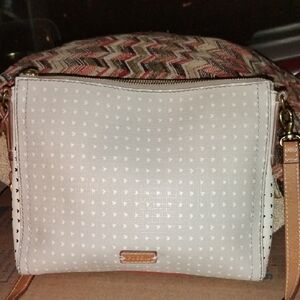 Fossil White and Tan Patterned Crossbody Bag